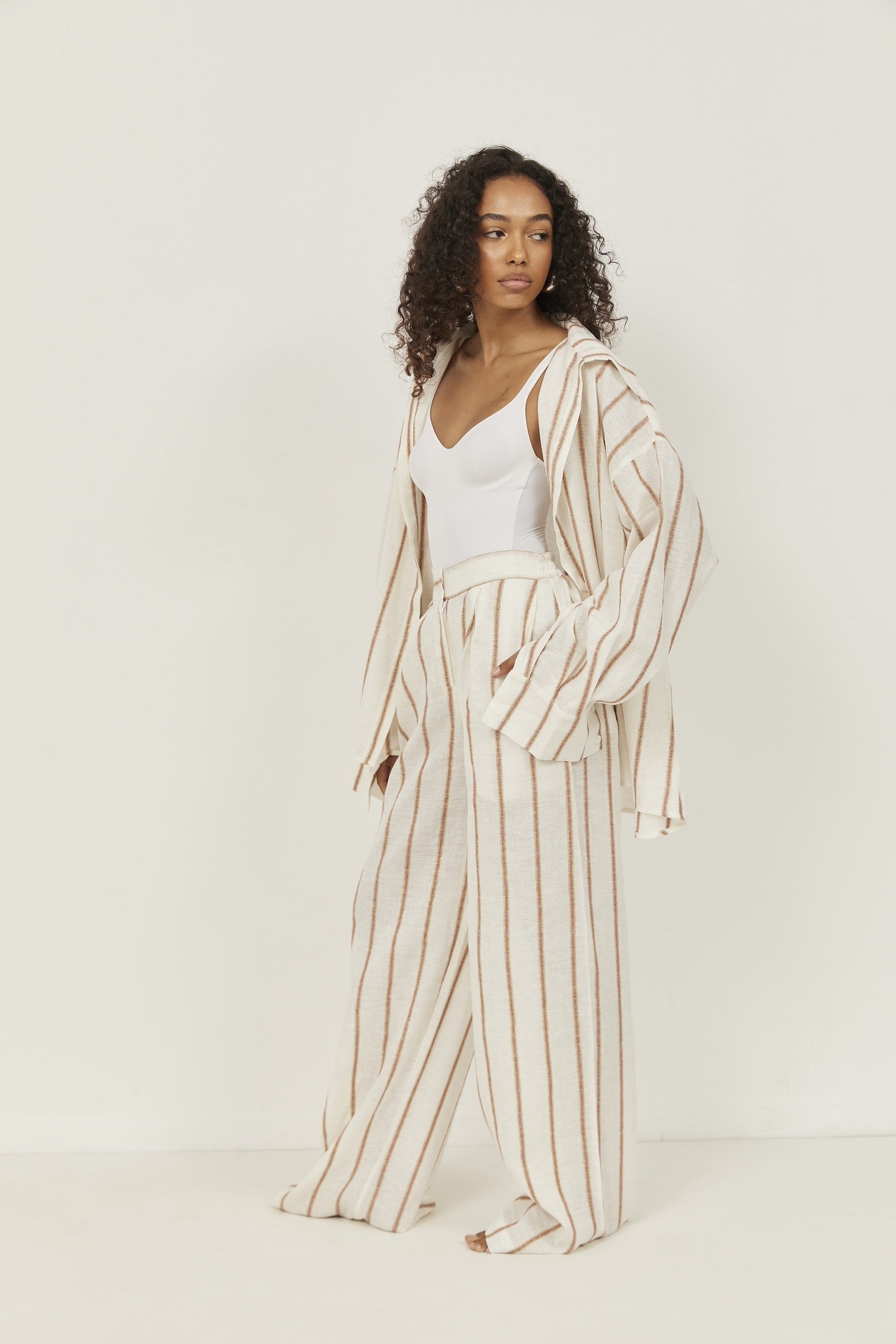 Selena Linen Shirt Terracotta Stripes