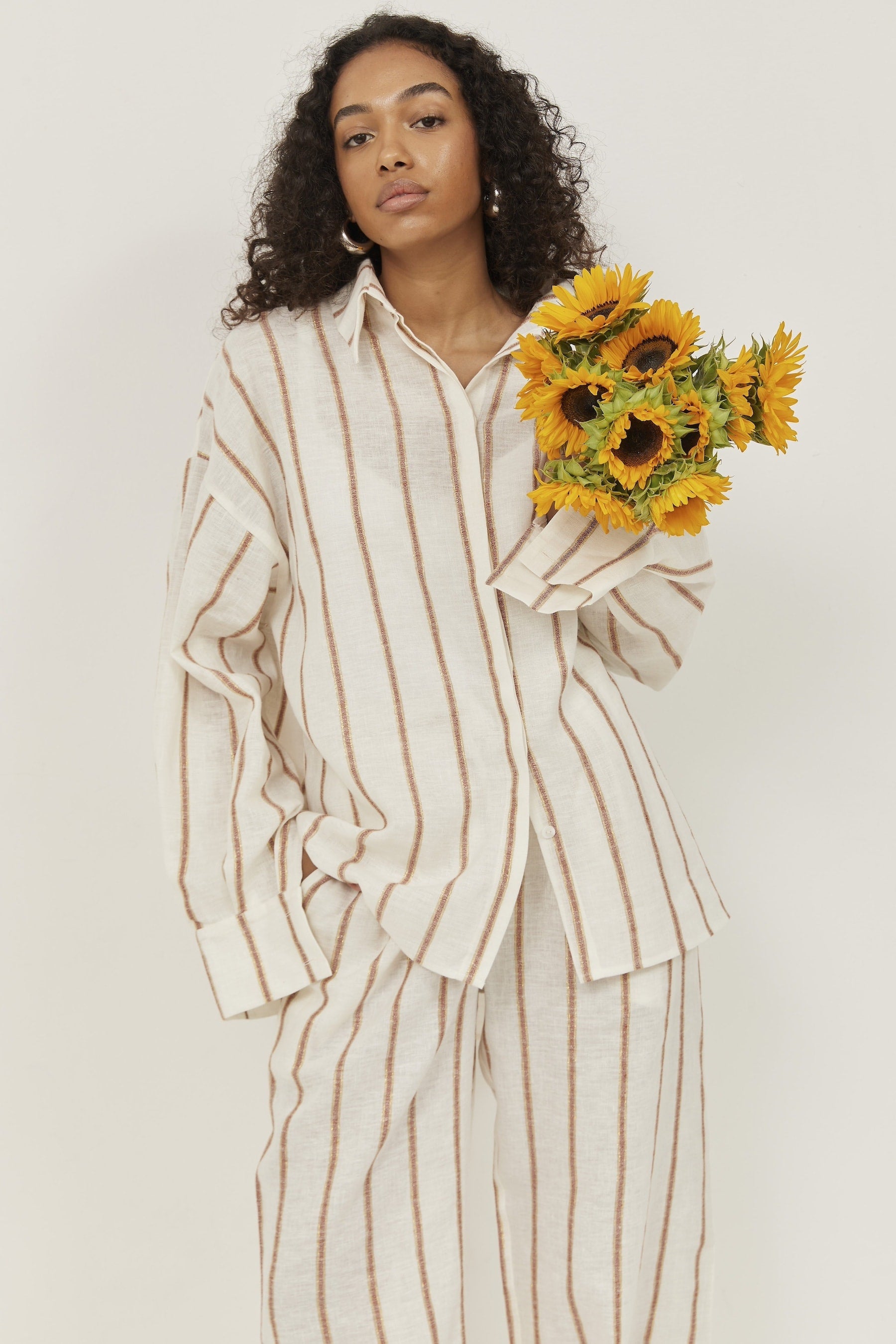 Selena Linen Shirt Terracotta Stripes