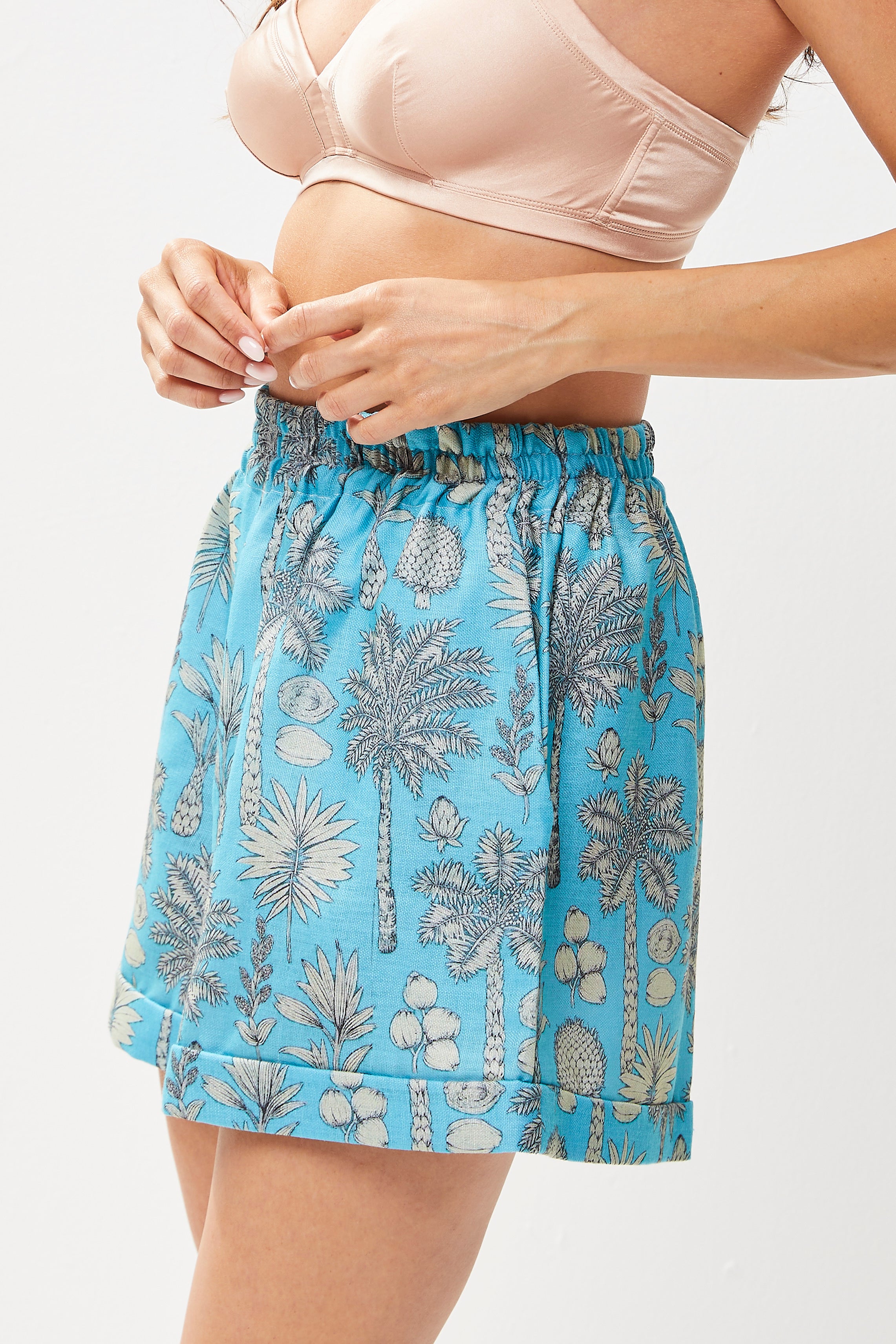 Selena Linen Shorts Flora Turquoise