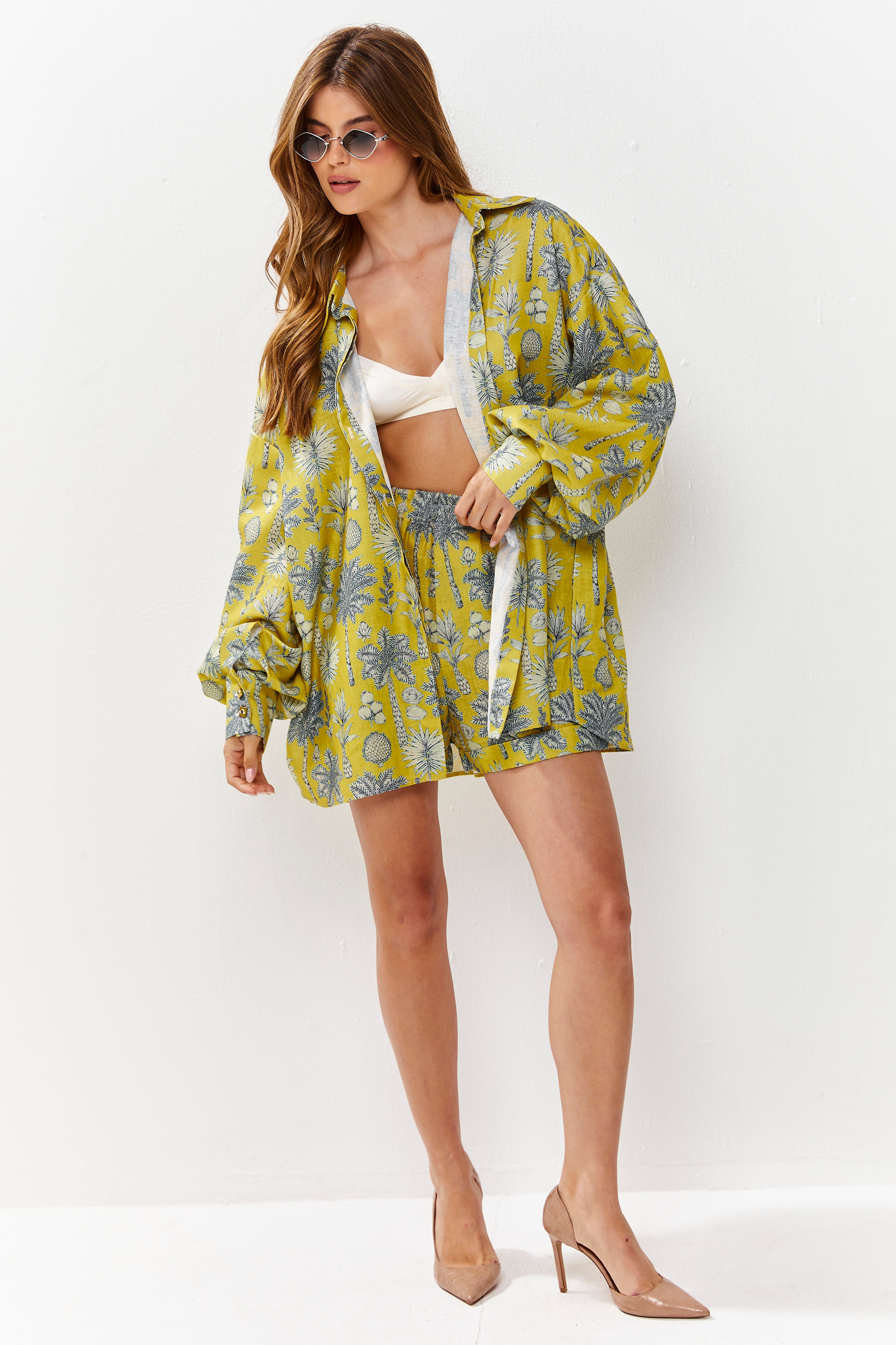 Selena Linen Shorts Flora Yellow