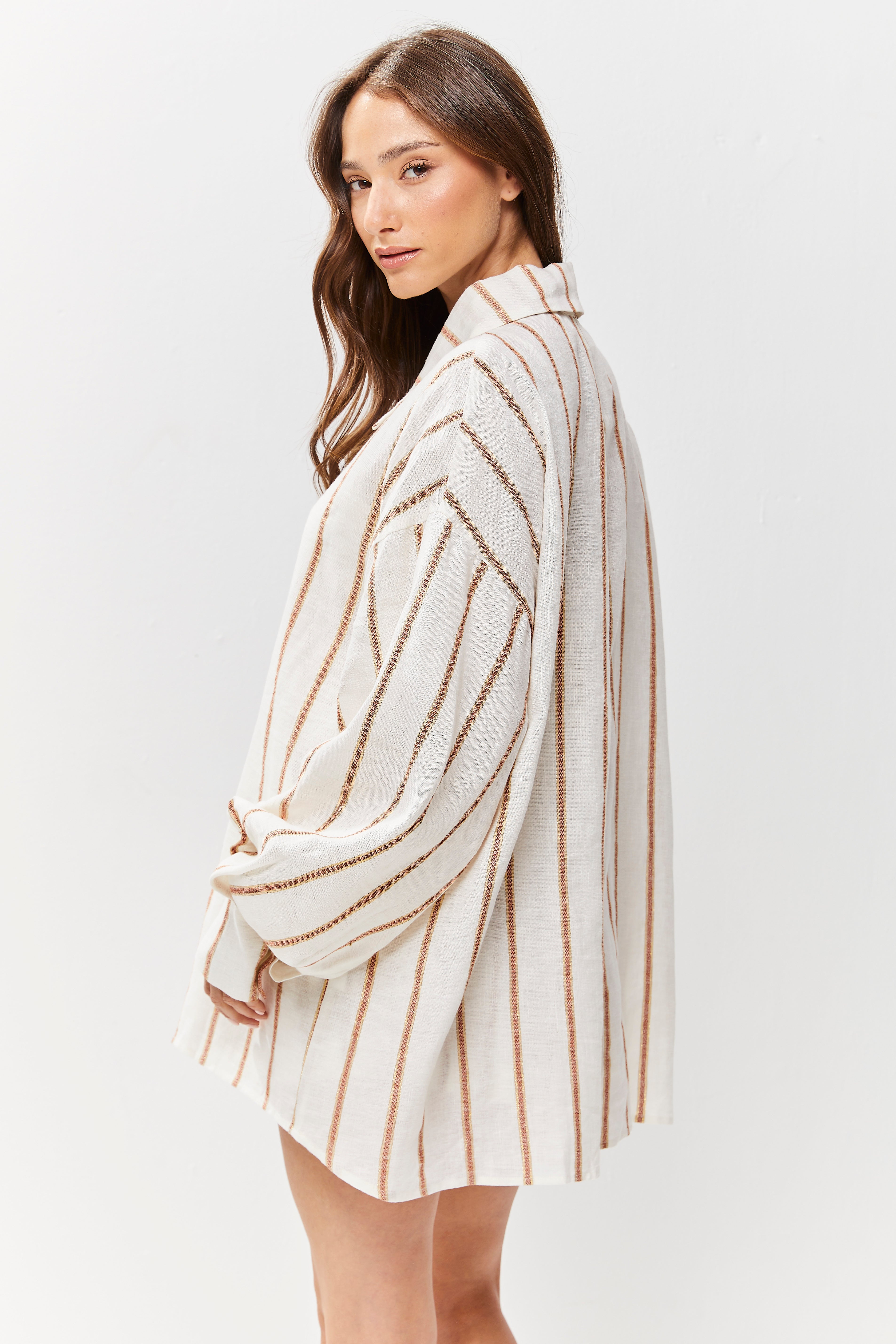 Selena Linen Shirt Terracotta Stripes