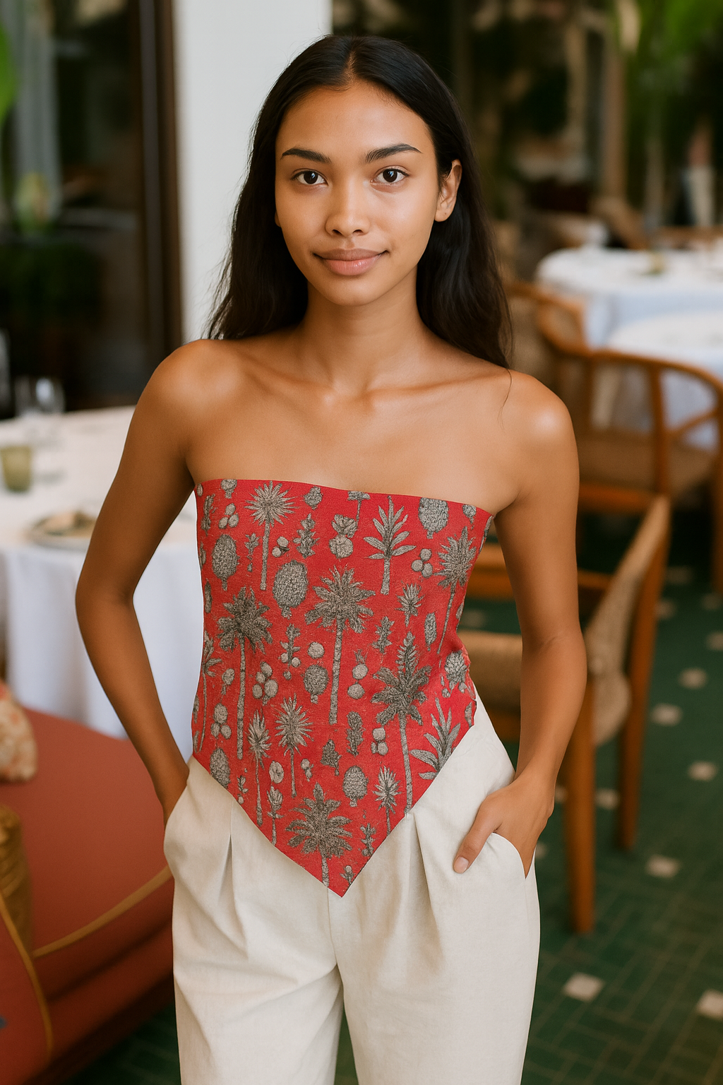 Selena Linen Scarf Flora Magenta