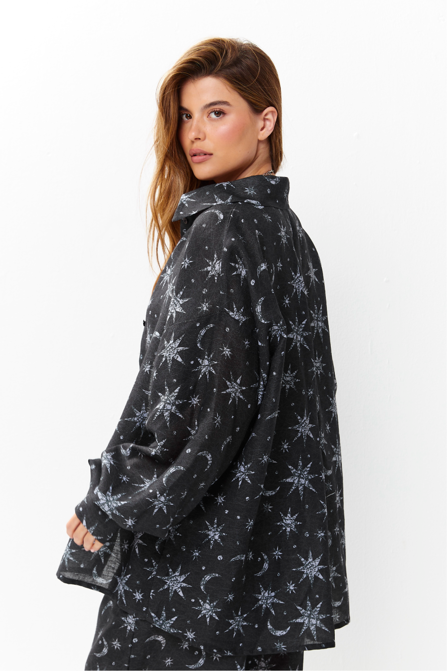 Selena Linen Shirt Lunar Sky