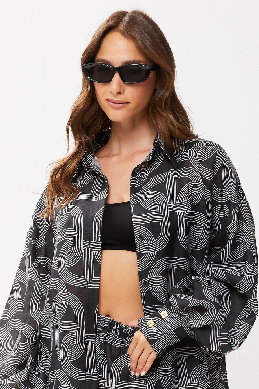 Selena Linen Shirt Noir Link