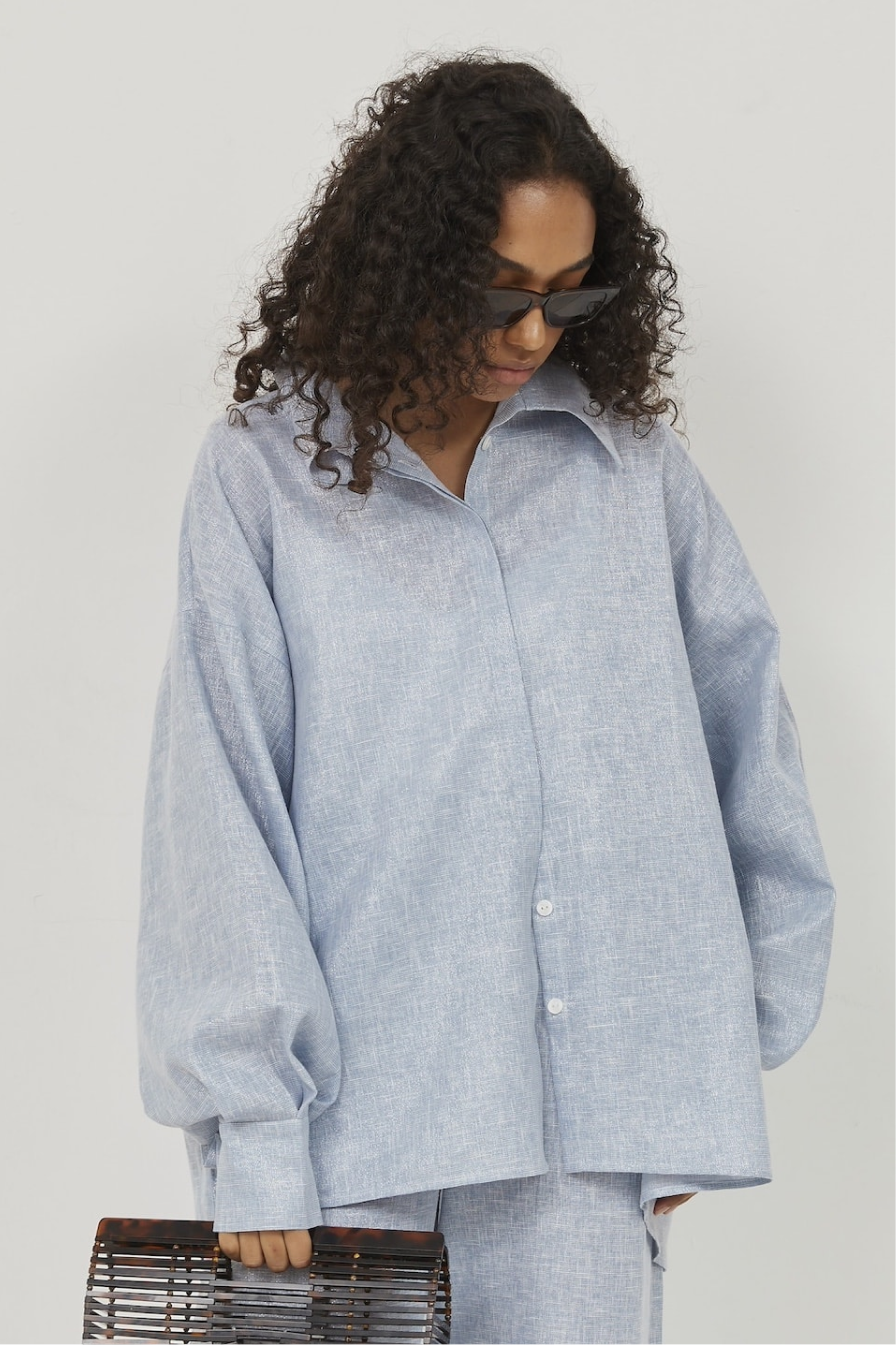 Selena Linen Shirt Blue