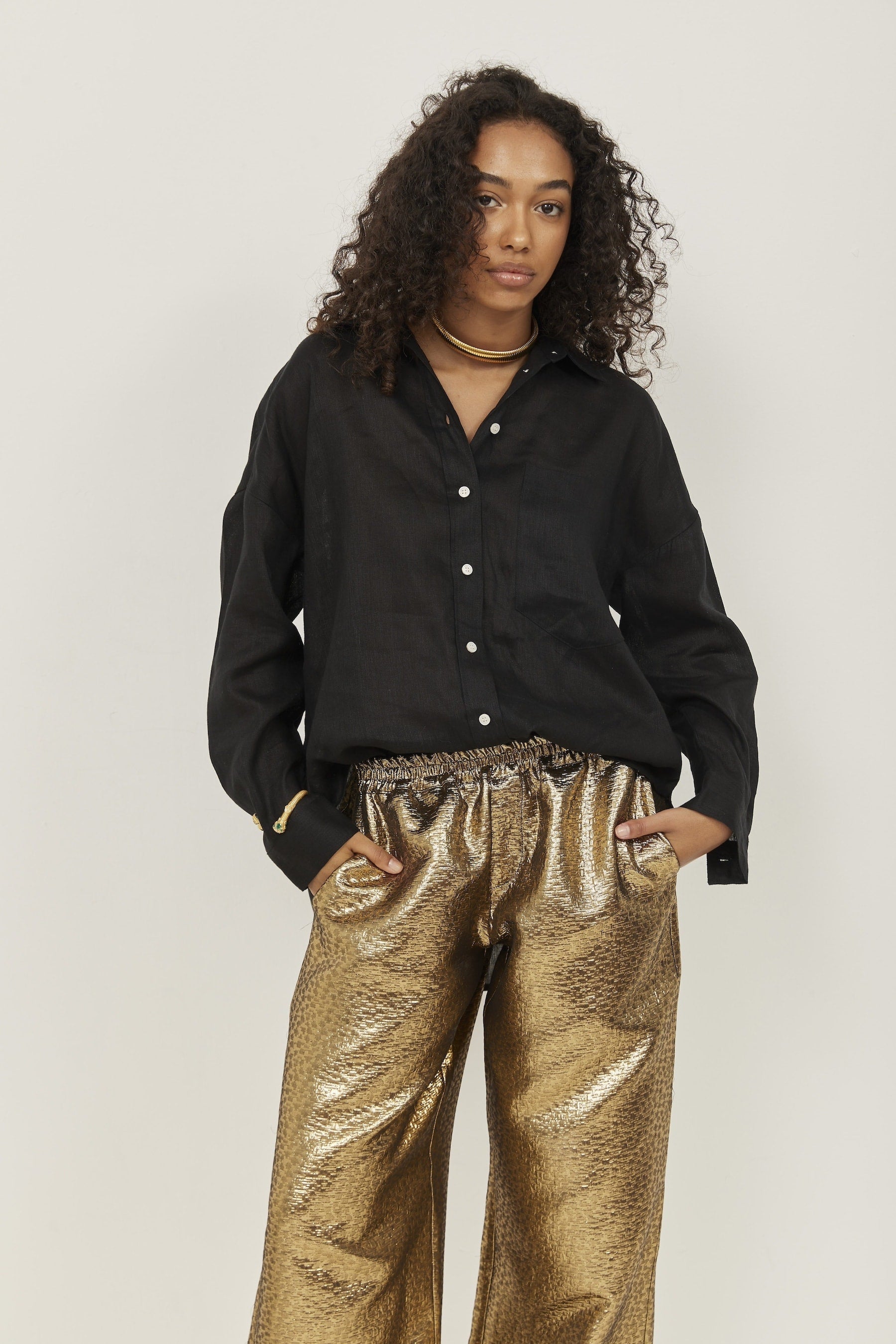 Aurelia Jacquard Pants – Gold
