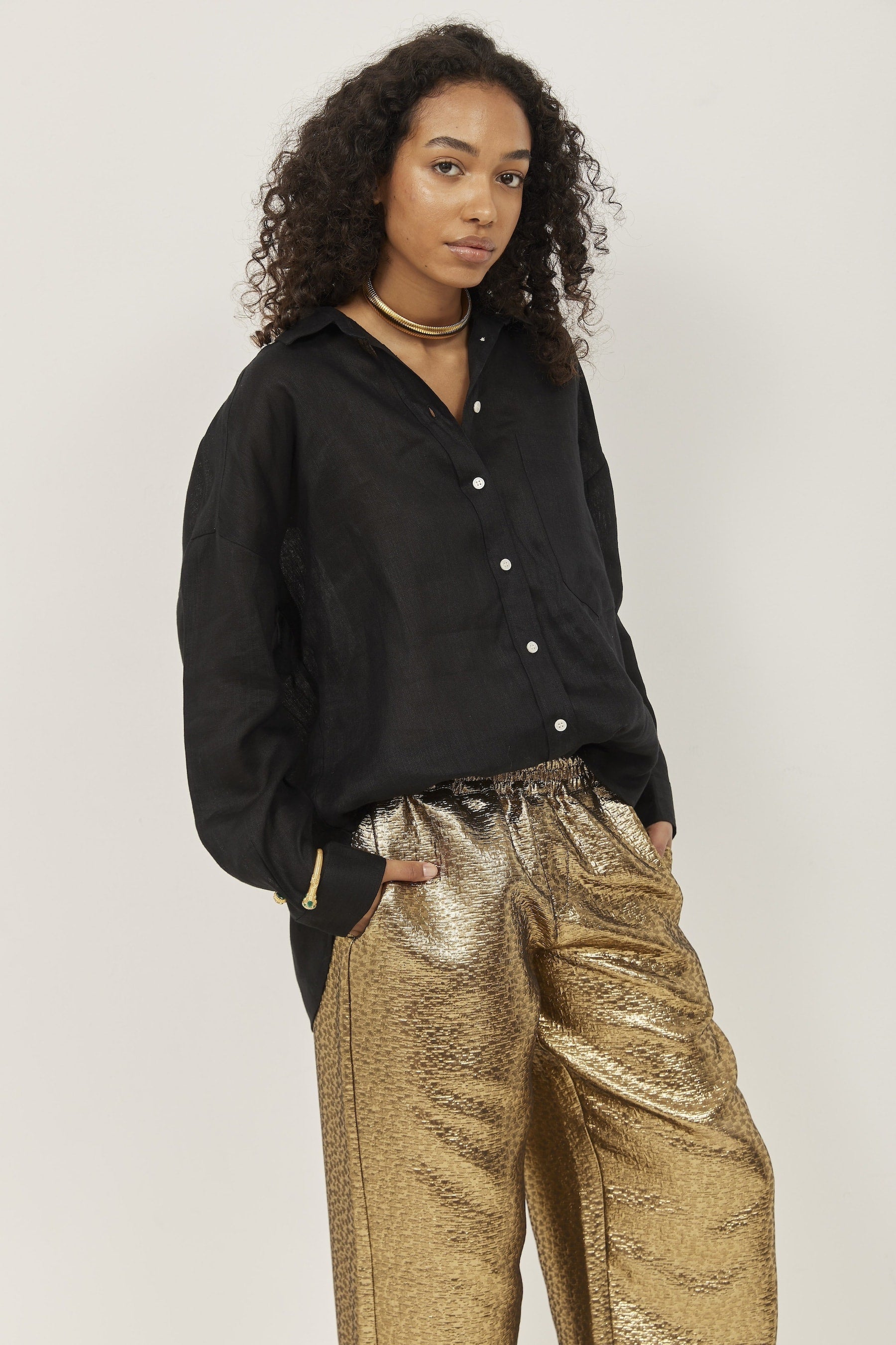 Aurelia Jacquard Pants – Gold