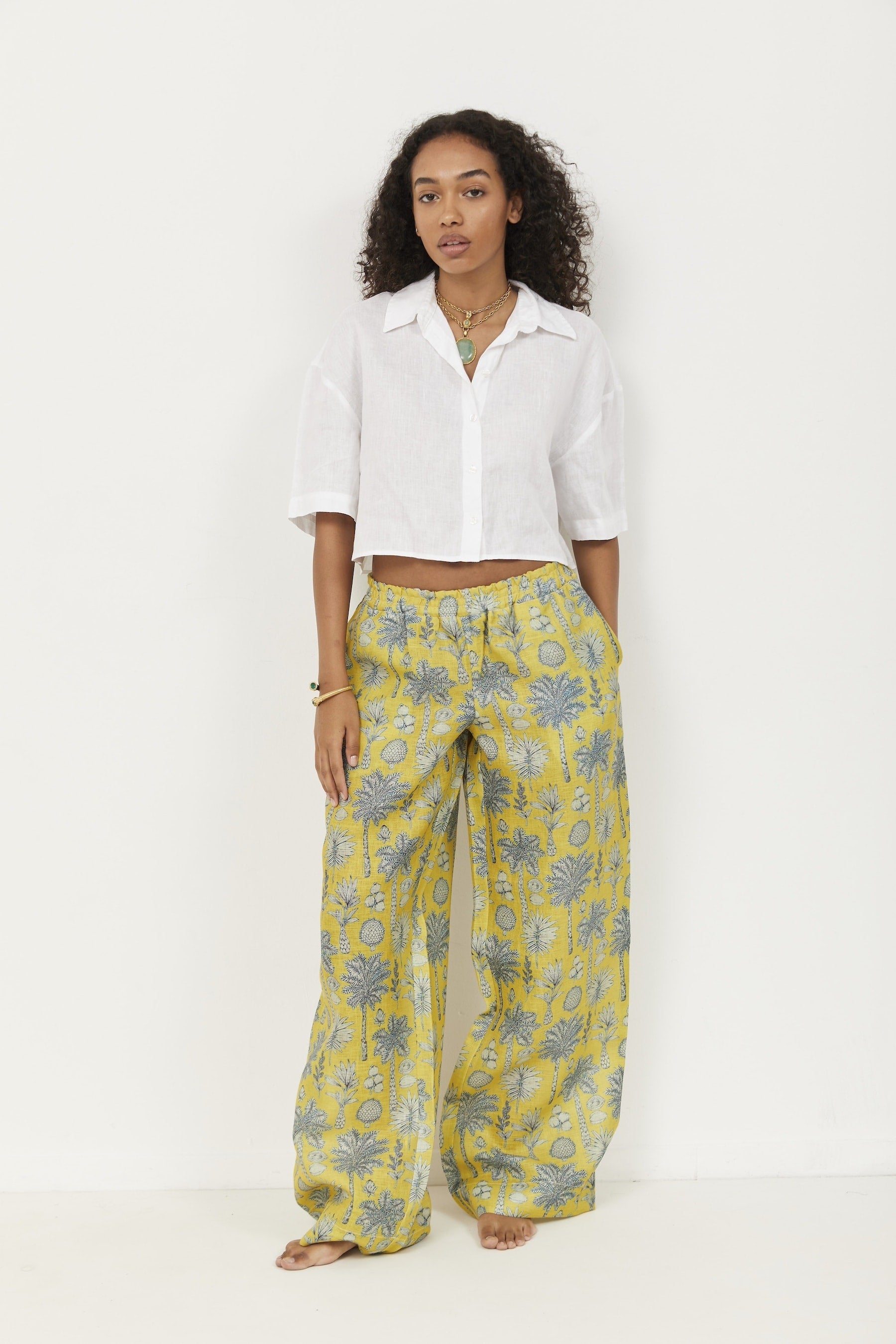 Selena Linen Pants Yellow Flora