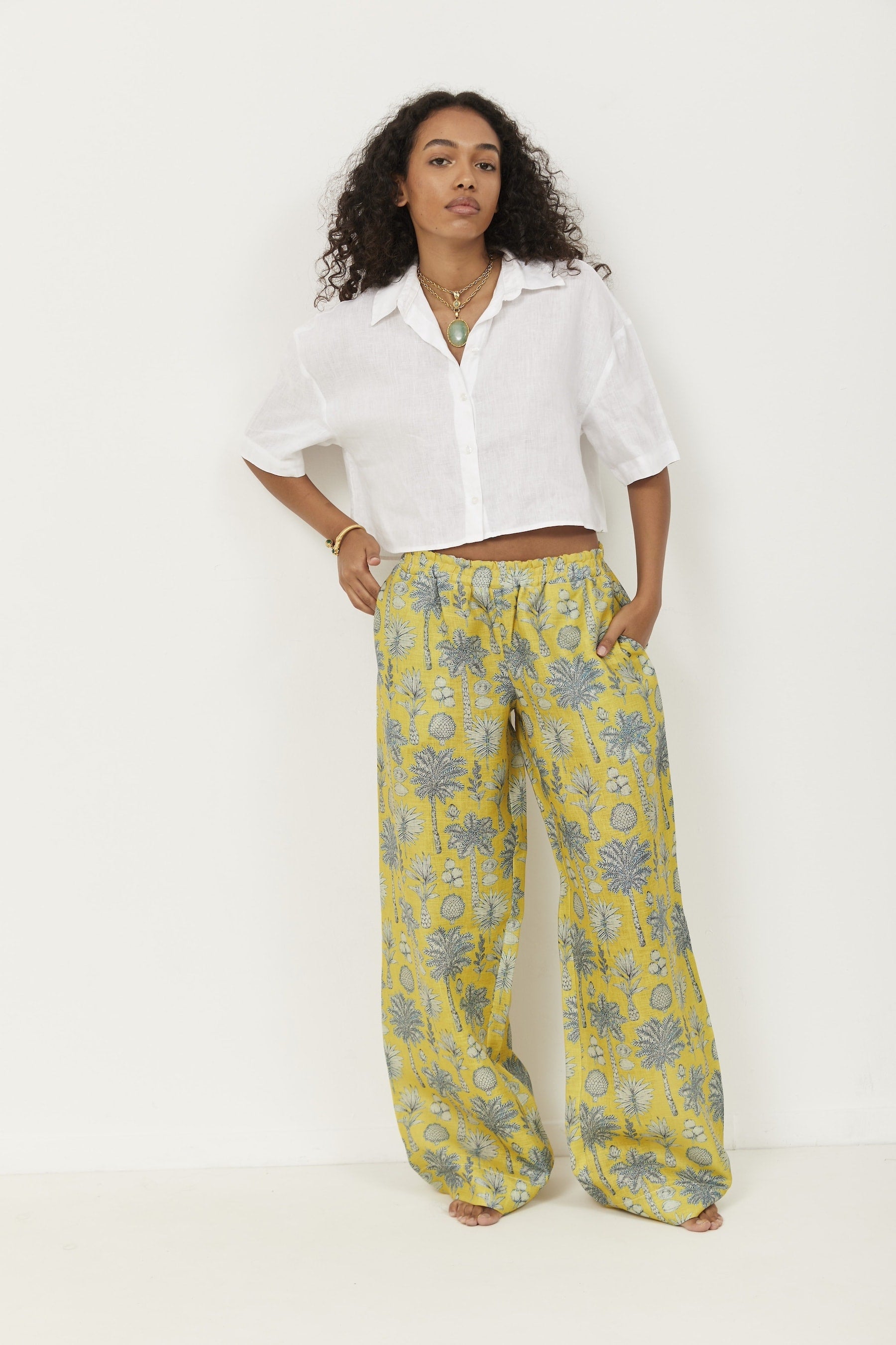 Selena Linen Pants Yellow Flora