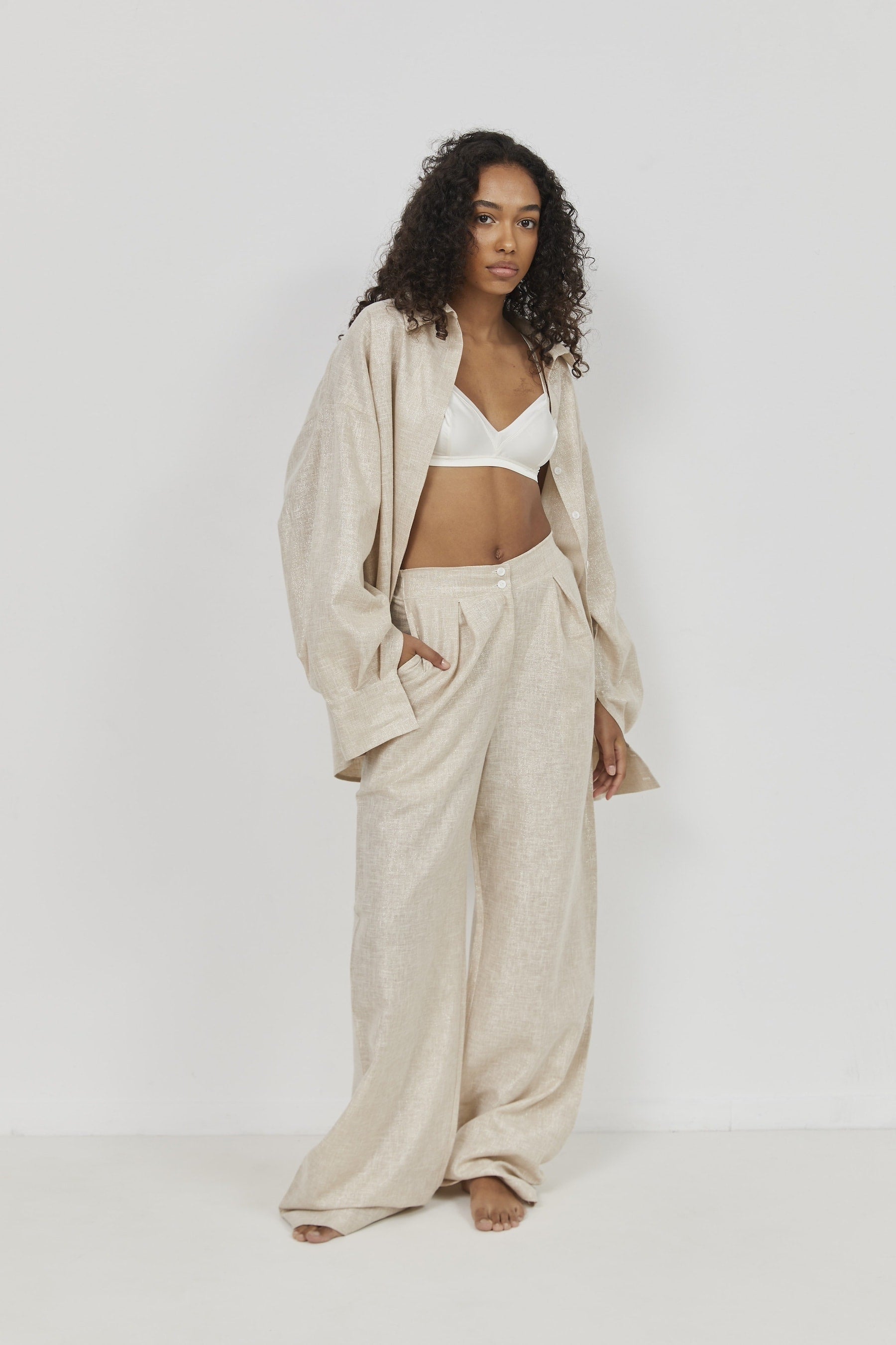 Selena Linen Shirt – Beige
