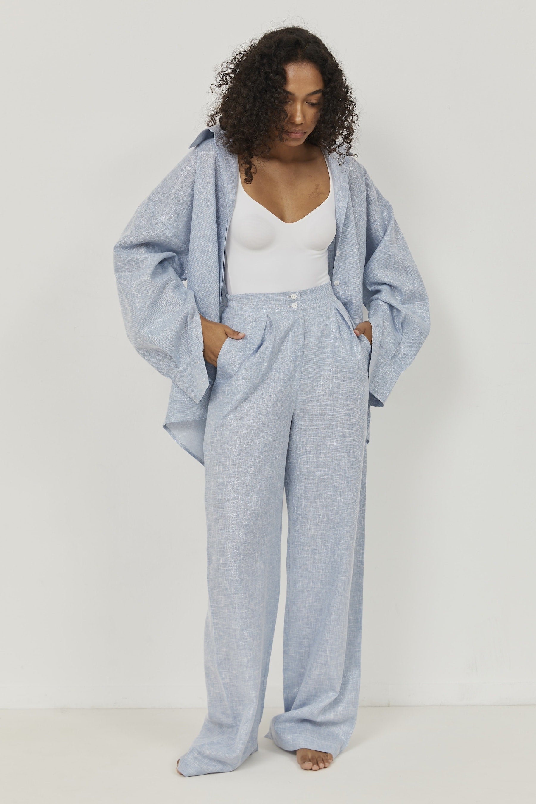 Selena Linen Shirt – Blue
