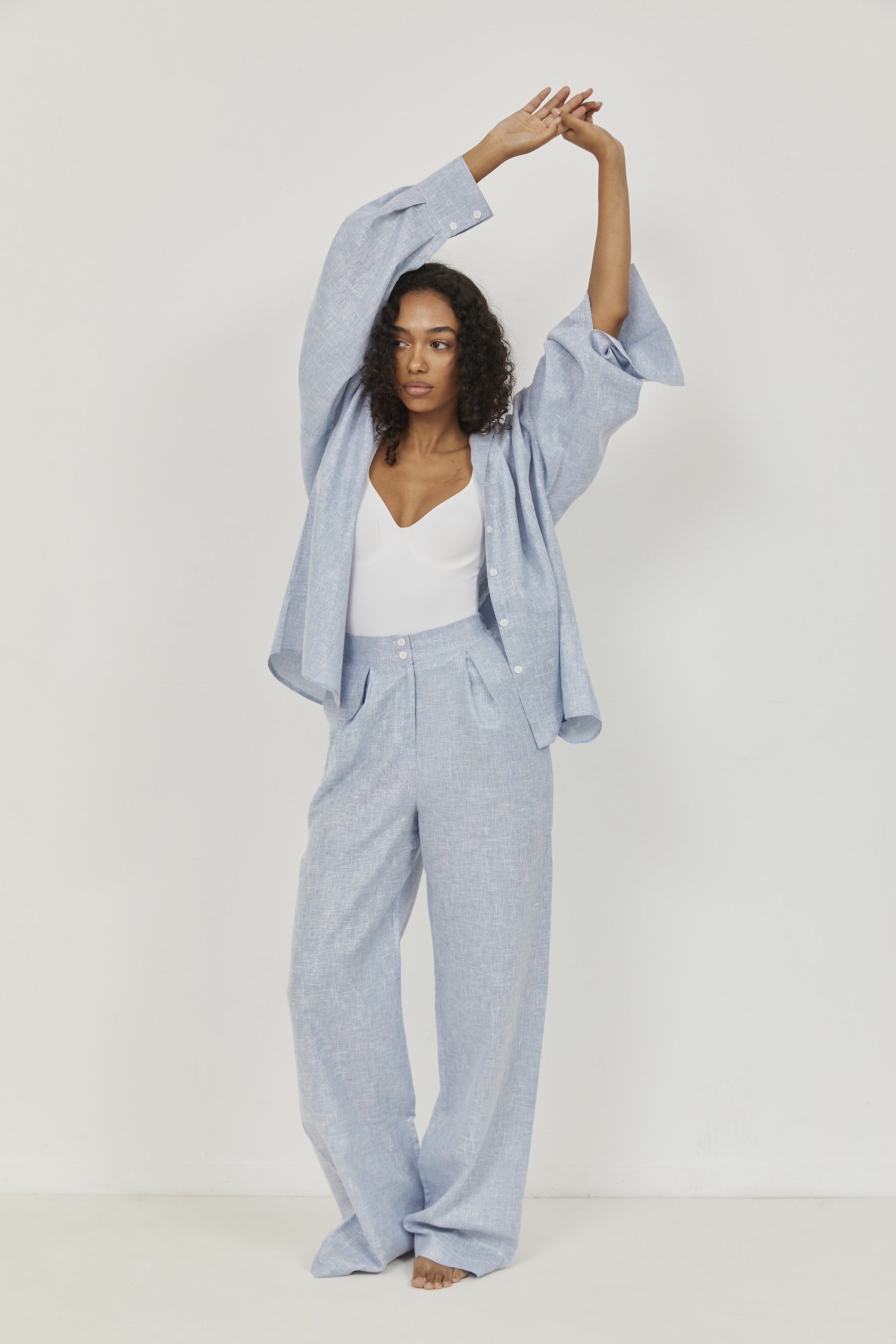 Selena Linen Pants – Blue