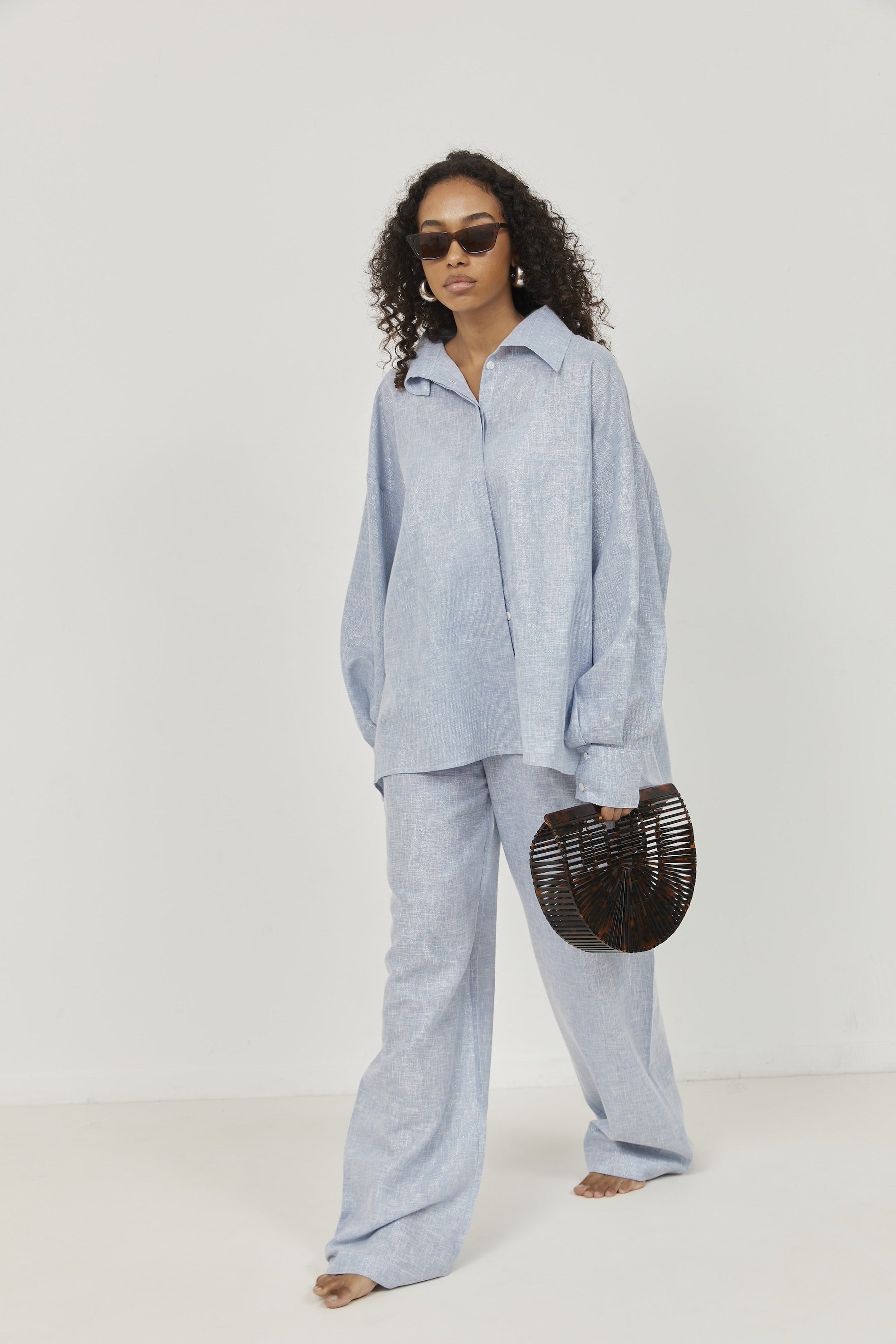 Selena Linen Pants – Blue
