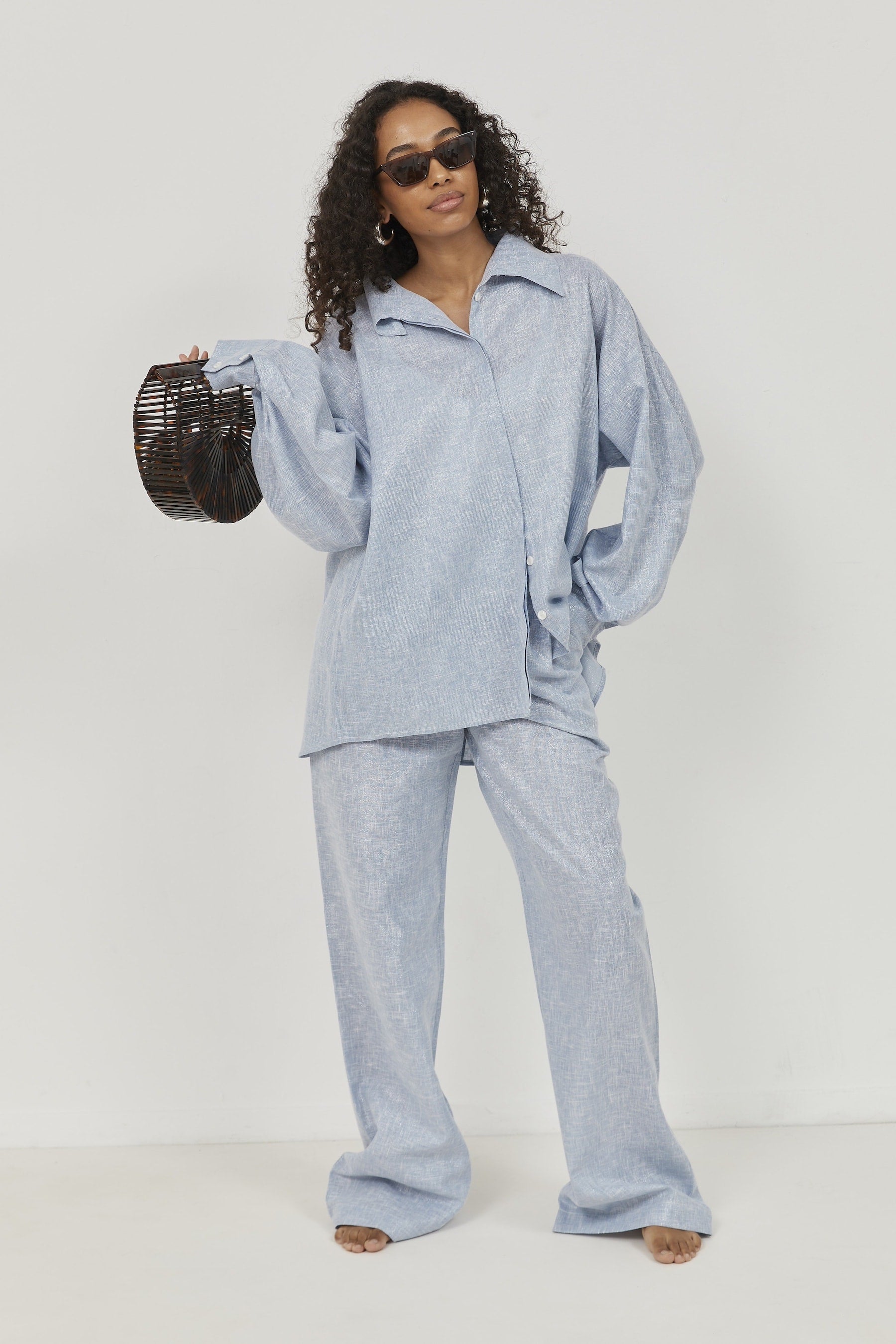 Selena Linen Pants – Blue