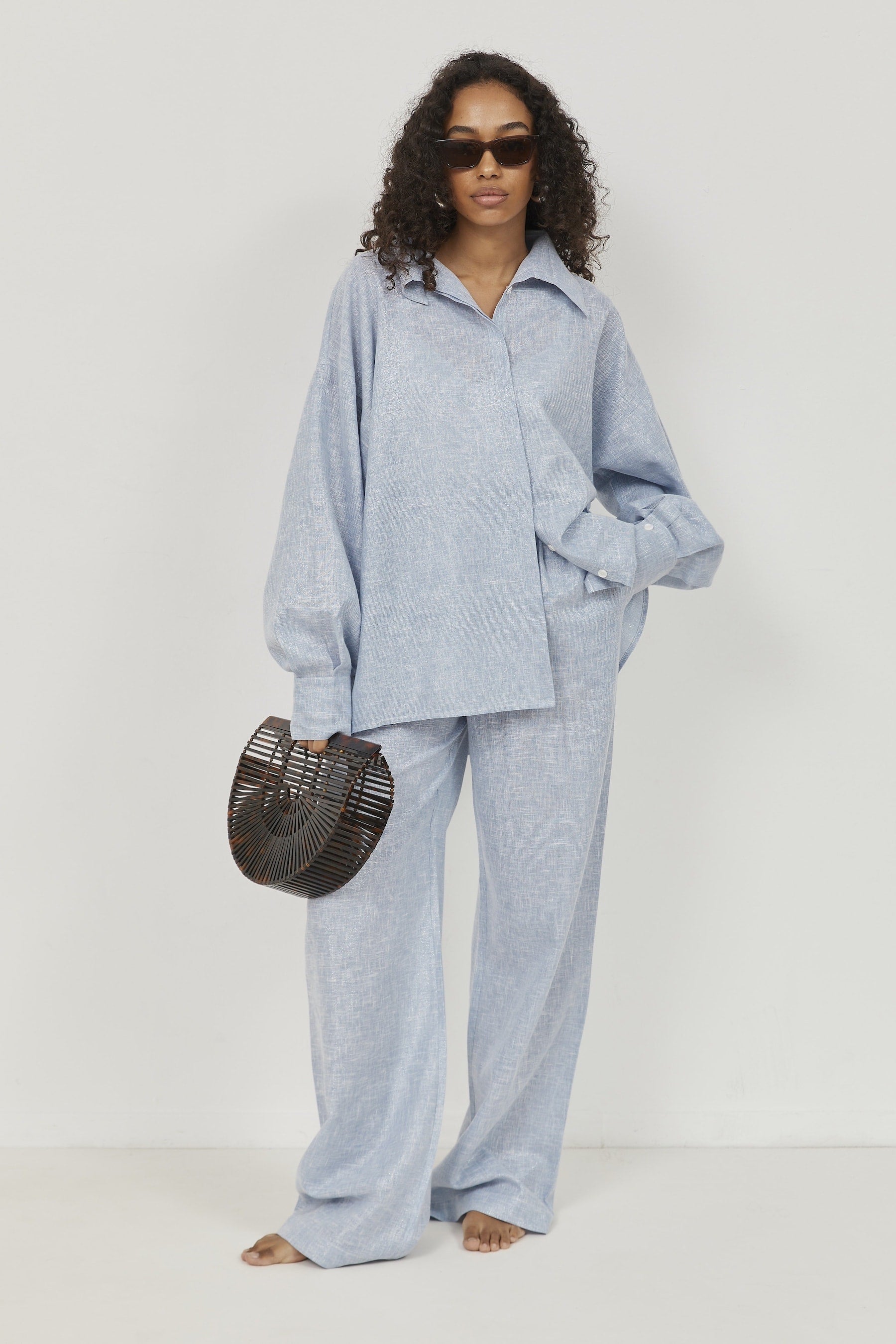Selena Linen Pants – Blue