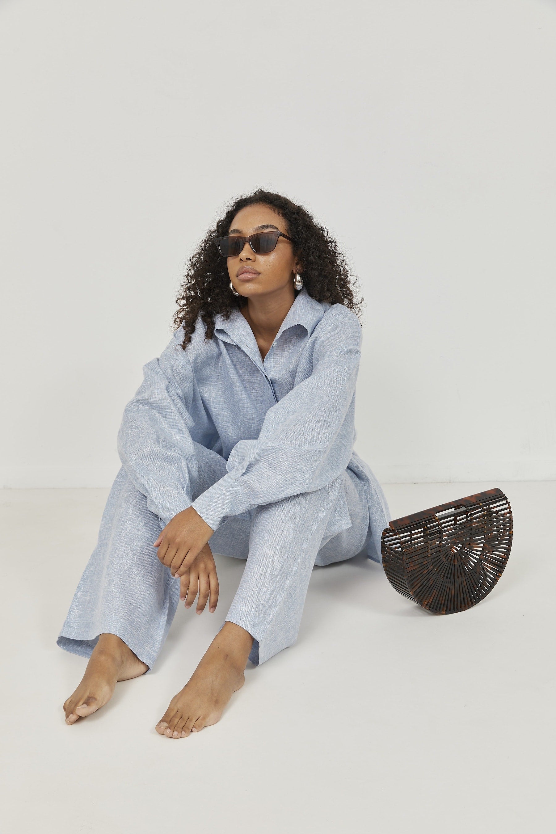 Selena Linen Pants – Blue