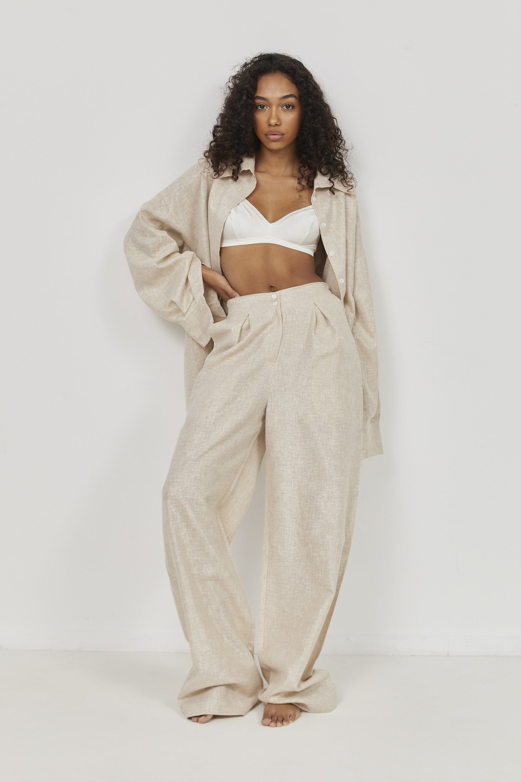 Selena Linen Shirt – Beige